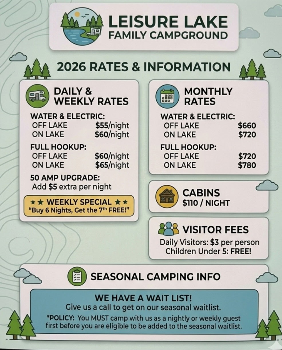 2026 Camping Rates Schedule